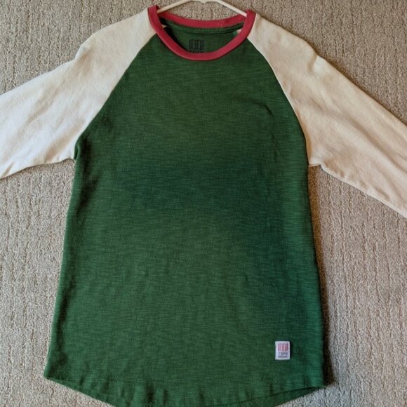Topo Designs Womens Small Baseball Style 3/4 Sleeve T-Shirt heather green - Picture 2 of 10